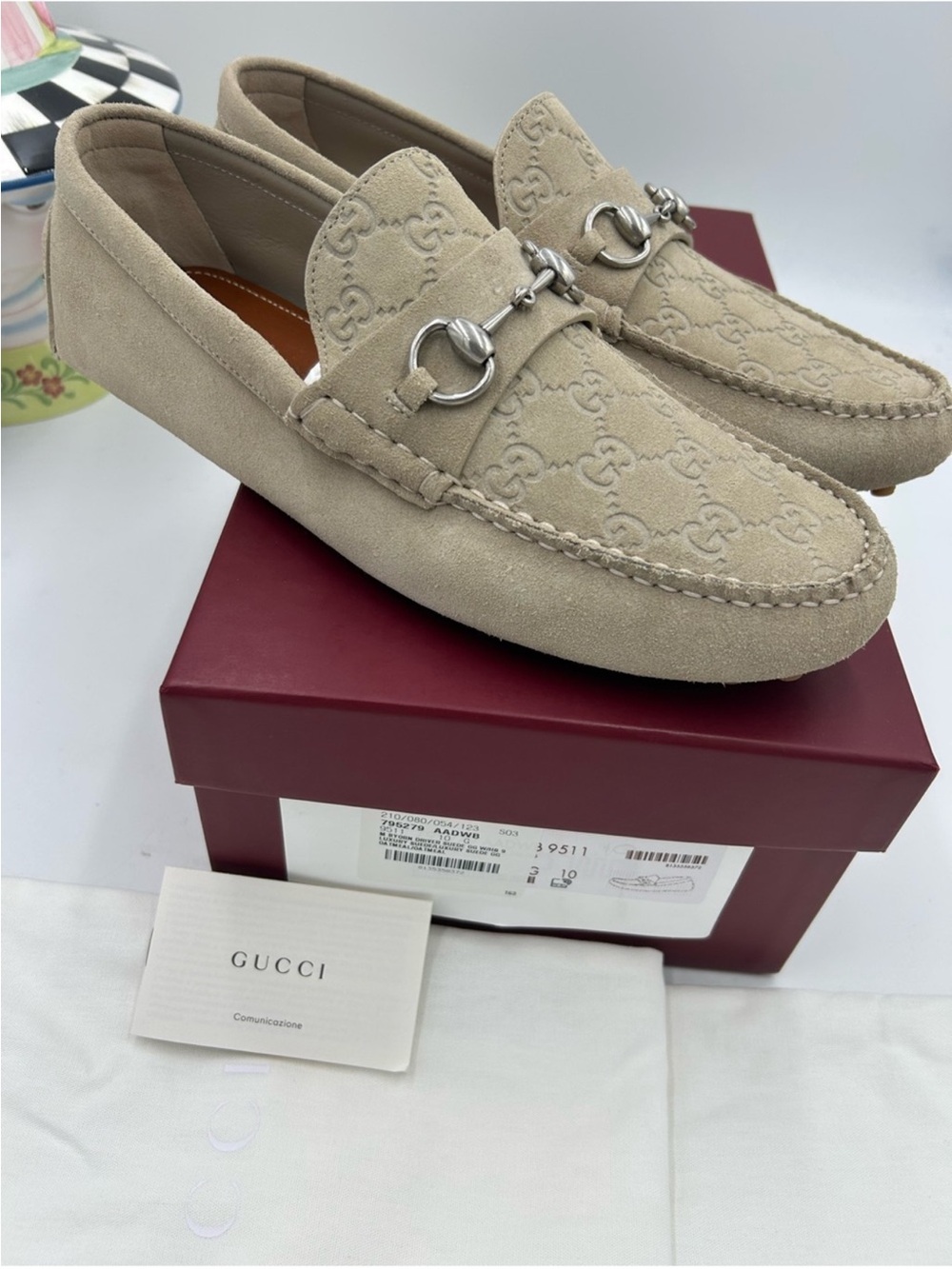 SOLD !!!!!! Men’s Gucci GG embossed oatmeal suede   loafers size 10 fits 10.5 US - Picture 10 of 10
